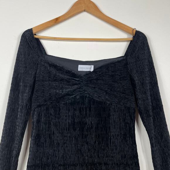 New Rebecca Vallance Senna Ribbed Velvet Mini Dress in Black Women's Size 8 - Picture 6 of 11